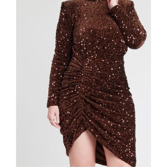 NWT Eloquii Brown Sequin Velvet Dress 14 Ruched Party Bodycon Holiday Glam - Picture 1 of 10